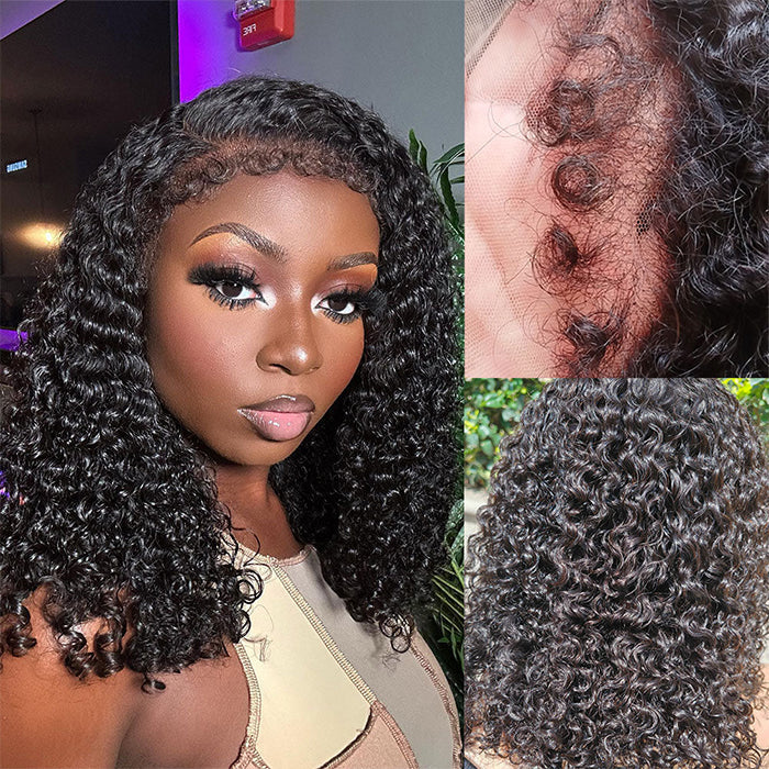 Curly 4C Edges Lace Front Bob Wig - Glueless Human Hair with Pre-Plucked Hairline - 12 / 8x5 Pre Cut Lace / Natural 150% - Lyvelle