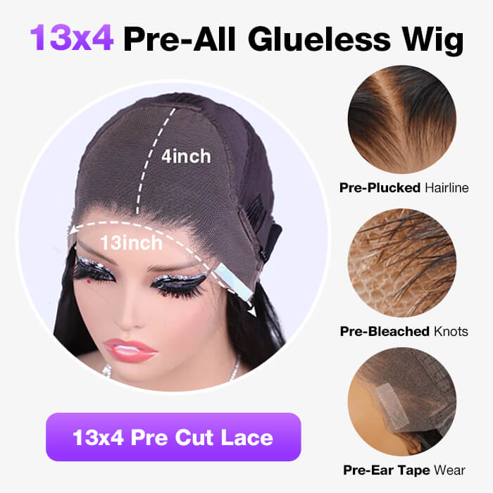 Glueless Pre-Bleached 13x4 Lace Frontal Straight Human Hair Wig - Effortless and Secure Wear - 12 / Natural 150% / Free 40 Pcs - Lyvelle