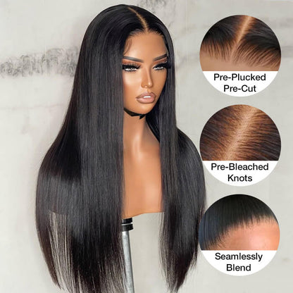 13x4 Pre-Cut Lace Front Straight Wig - Real Ear-to-Ear Design, Pre-Plucked, Pre-Bleached, Ready to Wear - 12 / Natural 150% / Free 40 Pcs - Lyvelle