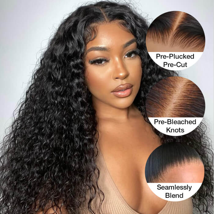 13x4 Glueless Lace Frontal Water Wave Wig - Pre-Bleached Human Hair for Ultimate Security - 12 / 13x4 Pre-All Wig / Natural 150% - Lyvelle