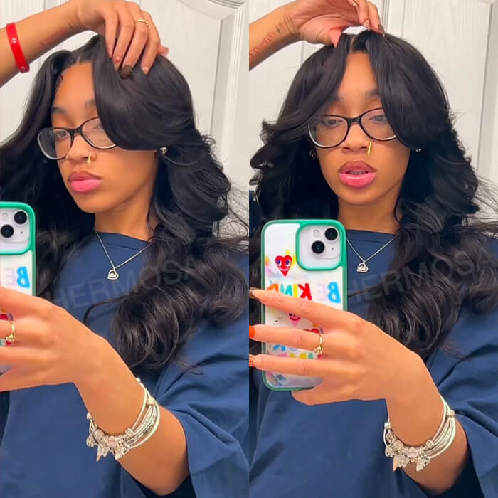 Pre-Styled Loose Body Wave Lace Front Wig with Face-Framing Curtain Bangs - 13x4 Glueless Design for Women - 14 / 13x4 Lace / 150% - Lyvelle