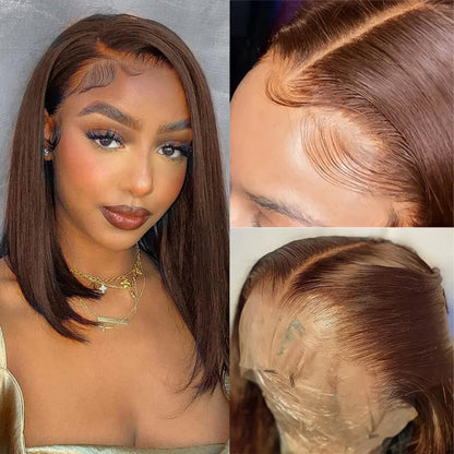 Chocolate Brown Short Straight Bob Wig - 13x4/13x6 Lace Front - 100% Virgin Human Hair - 10 / 4x4 Lace / Straight/150% - Lyvelle