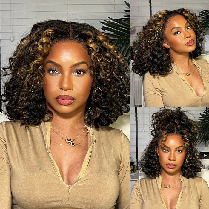 FF1B/27 Blonde Highlight Lace Front Bob Wig - Water Wave, Pre-Plucked, Glueless Human Hair - 10 / 8x5 Lace Wear Go / 150% - Lyvelle