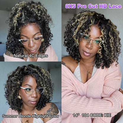 HD Lace Front Curly Wig with Pre-Bleached Knots - 4C Edges, Glueless, Ready to Wear - 12 / 🔥8x5 Pre Cut Lace - Lyvelle