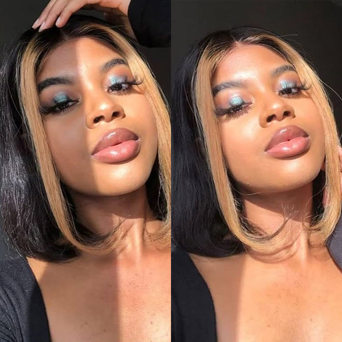 Blonde Highlighted Straight Short Bob Wig with 13x4 Lace Front - 10 / 4x4 Lace / 150% - Lyvelle