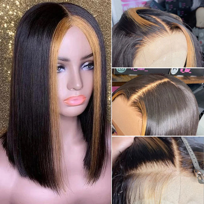 Blonde Highlighted Straight Short Bob Wig with 13x4 Lace Front - 10 / 4x4 Lace / 150% - Lyvelle