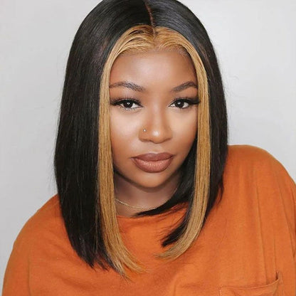 Blonde Highlighted Straight Short Bob Wig with 13x4 Lace Front - 10 / 4x4 Lace / 150% - Lyvelle