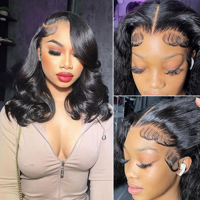 Pre-Plucked 13x4 Lace Front Human Hair Wig - Short Bob with Body Wave Style - 10 / 13x4 Lace / 150% - Lyvelle