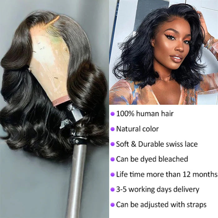 Pre-Plucked 13x4 Lace Front Human Hair Wig - Short Bob with Body Wave Style - 10 / 13x4 Lace / 150% - Lyvelle