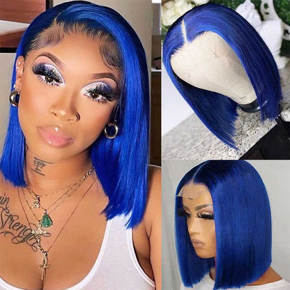 Straight Blue Bob Wig - 150% Density, 13x4 Lace Front, Natural Hairline, Human Hair - 8 / 13x4 Lace / 150% - Lyvelle