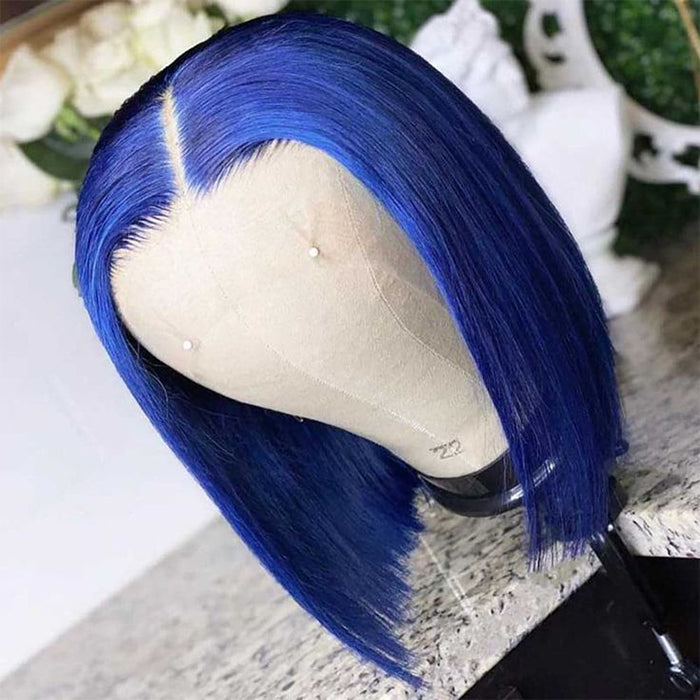 Straight Blue Bob Wig - 150% Density, 13x4 Lace Front, Natural Hairline, Human Hair - 8 / 13x4 Lace / 150% - Lyvelle