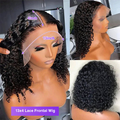 100% Human Hair Curly Short Bob Wig - Pre-Plucked Glueless Lace Front - 10 / 4x4 Lace / 150% - Lyvelle