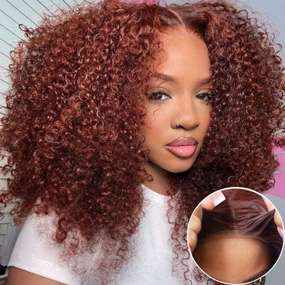 Pre-Styled Reddish Brown 13x4 Lace Front Jerry Curly Wig – Easy Wear, No Glue Required - 12 / 13x4 Pre-All Wig / 150% - Lyvelle