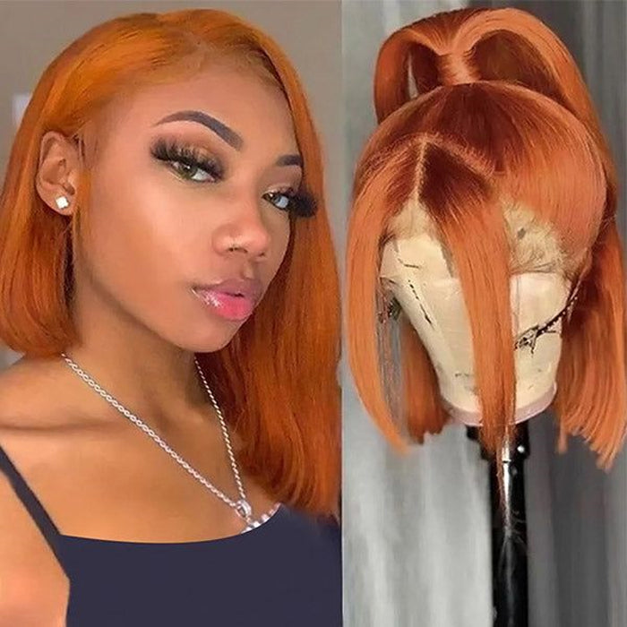 Orange Ginger 13x4 Lace Front Bob Wig - Remy Human Hair, Short Style with Baby Hair, 150% Density, Pre-Plucked for Black Women - 10 / 13x4 Lace / 150% - Lyvelle