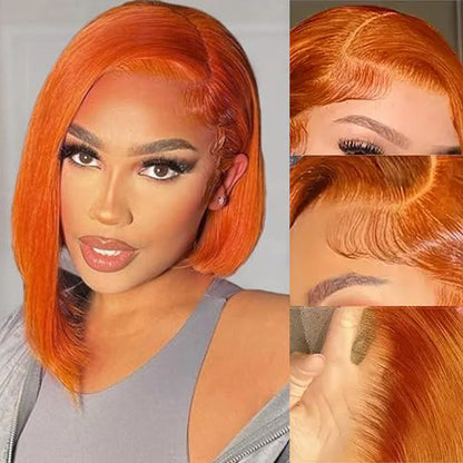 Orange Ginger 13x4 Lace Front Bob Wig - Remy Human Hair, Short Style with Baby Hair, 150% Density, Pre-Plucked for Black Women - 10 / 13x4 Lace / 150% - Lyvelle