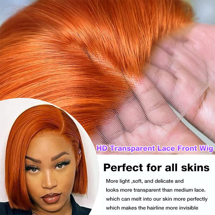 Orange Ginger 13x4 Lace Front Bob Wig - Remy Human Hair, Short Style with Baby Hair, 150% Density, Pre-Plucked for Black Women - 10 / 13x4 Lace / 150% - Lyvelle