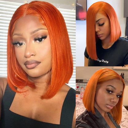 Orange Ginger 13x4 Lace Front Bob Wig - Remy Human Hair, Short Style with Baby Hair, 150% Density, Pre-Plucked for Black Women - 10 / 13x4 Lace / 150% - Lyvelle