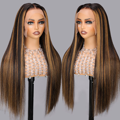 Pre-Plucked HD Lace Frontal Wig - 1B/30 Balayage Highlights, Straight Human Hair - 16 / 4x4 Lace / 150% - Lyvelle