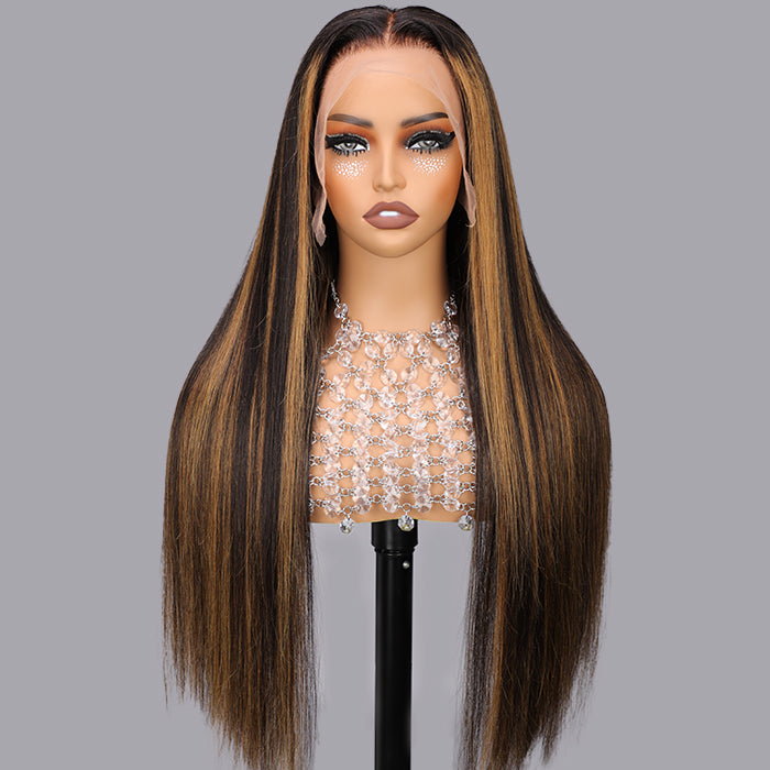 Pre-Plucked HD Lace Frontal Wig - 1B/30 Balayage Highlights, Straight Human Hair - 16 / 4x4 Lace / 150% - Lyvelle