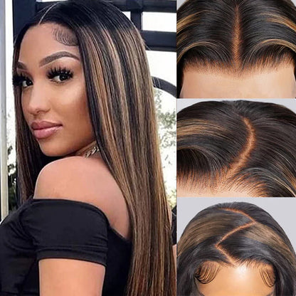 Pre-Plucked HD Lace Frontal Wig - 1B/30 Balayage Highlights, Straight Human Hair - 16 / 4x4 Lace / 150% - Lyvelle