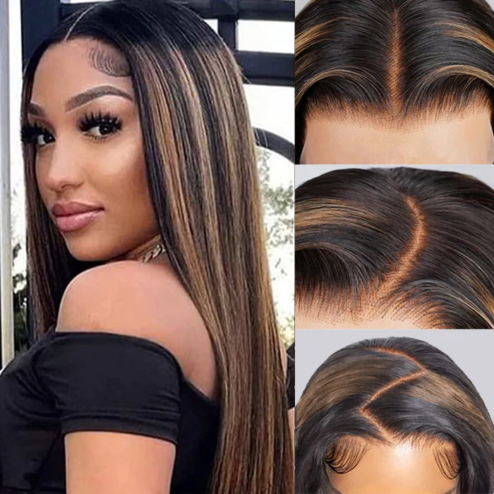 Pre-Plucked HD Lace Frontal Wig - 1B/30 Balayage Highlights, Straight Human Hair - 16 / 4x4 Lace / 150% - Lyvelle