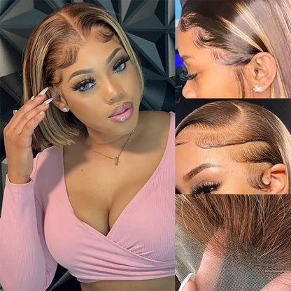 Highlight Short Bob Wig - 13x4/13x6 Lace Front Human Hair with Pre-Plucked Natural Hairline and Baby Hair - 10 / 13x4 Lace / 150% - Lyvelle