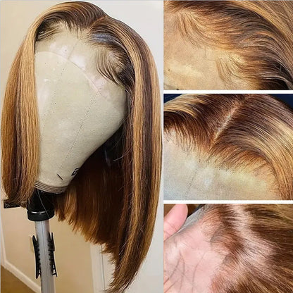 P4/27 Highlighted Short Straight Bob Wig with 4x4 Lace Closure – 100% Virgin Human Hair, 150% Density - 10 / 4x4 Lace / 150% - Lyvelle