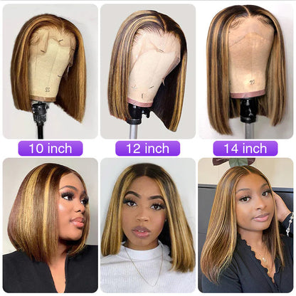 Highlight Short Bob Wig - 13x4/13x6 Lace Front Human Hair with Pre-Plucked Natural Hairline and Baby Hair - 10 / 13x4 Lace / 150% - Lyvelle