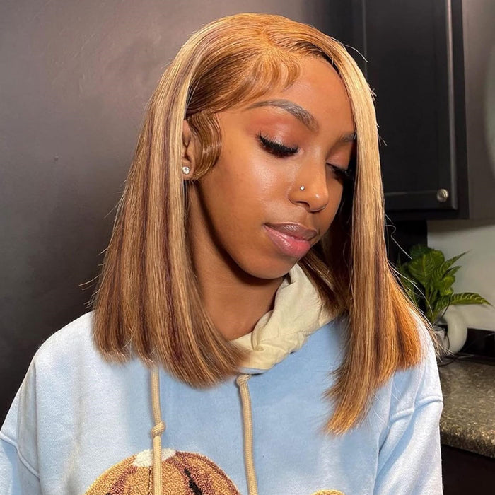 Highlight Short Bob Wig - 13x4/13x6 Lace Front Human Hair with Pre-Plucked Natural Hairline and Baby Hair - 10 / 13x4 Lace / 150% - Lyvelle