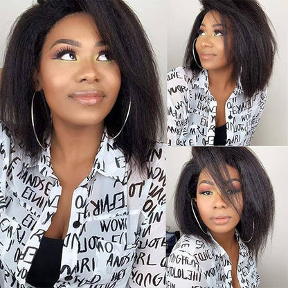 Pre-Cut HD Lace Glueless Bleached Knots Kinky Straight Bob Wig - Human Hair - 8 / 8x5 Pre Cut Lace / Kinky Straight 150% - Lyvelle