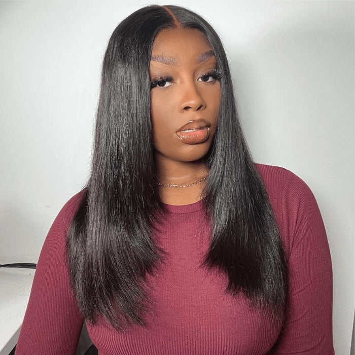 Beautiful Layered Cut Pre-Plucked Glueless 13x4 Frontal Lace Wig - 100% Human Hair - 14 / Mid Part / 5x5 Lace 180% - Lyvelle