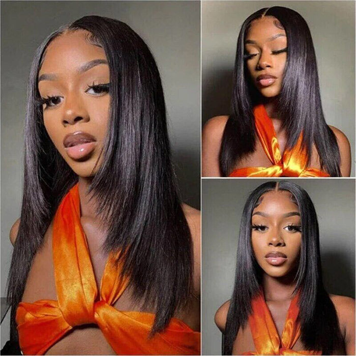 Beautiful Layered Cut Pre-Plucked Glueless 13x4 Frontal Lace Wig - 100% Human Hair - 14 / Mid Part / 5x5 Lace 180% - Lyvelle