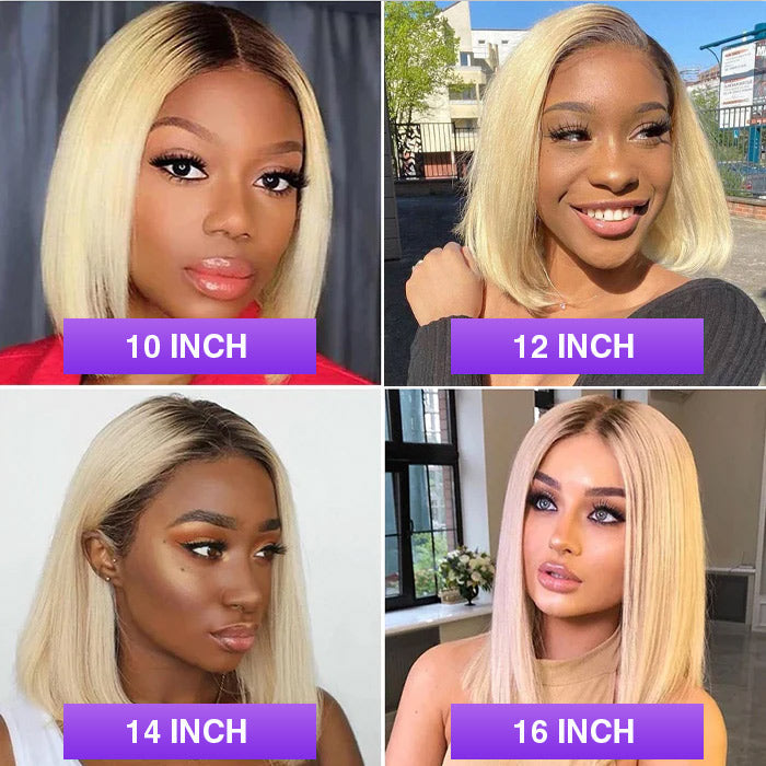 Ombre 613 Blonde Straight Bob Lace Front Wig - 13x4 Human Hair Wig for Women - 10 / T1B/613 / 150% - Lyvelle