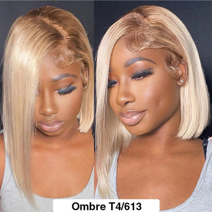 Ombre 613 Blonde Straight Bob Lace Front Wig - 13x4 Human Hair Wig for Women - 10 / T1B/613 / 150% - Lyvelle