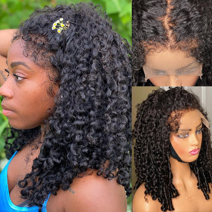 Curly 4C Edges Lace Front Bob Wig - Glueless Human Hair with Pre-Plucked Hairline - 12 / 8x5 Pre Cut Lace / Natural 150% - Lyvelle