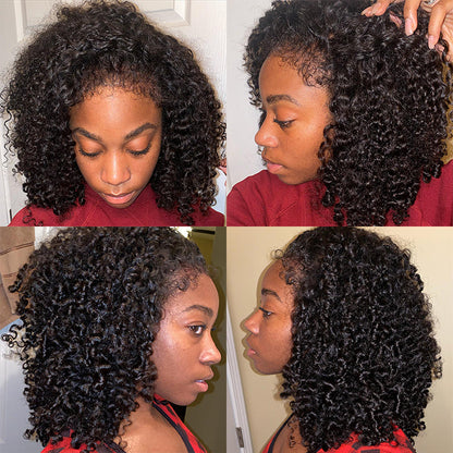 Curly 4C Edges Lace Front Bob Wig - Glueless Human Hair with Pre-Plucked Hairline - 12 / 8x5 Pre Cut Lace / Natural 150% - Lyvelle