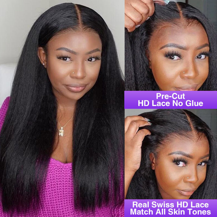 13x6 Lace Frontal Yaki Straight Pre-Cut & Pre-Plucked Ear-to-Ear Glueless Wig - 12 / 13x4 Lace / 150% - Lyvelle