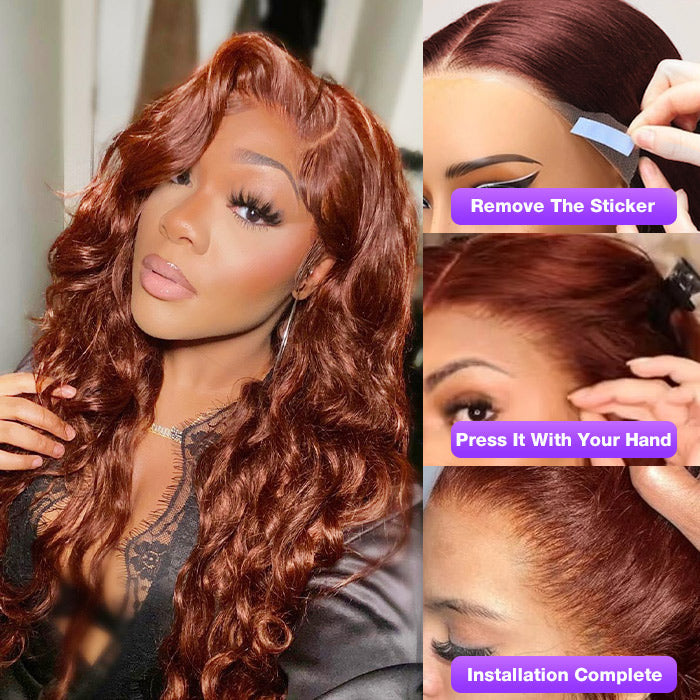 13x4 Lace Front Reddish Brown Body Wave Wig - Real Ear-to-Ear, Pre-Styled, Glueless & Easy to Wear - 12 / 13x4 Pre-All Wig / 150% - Lyvelle