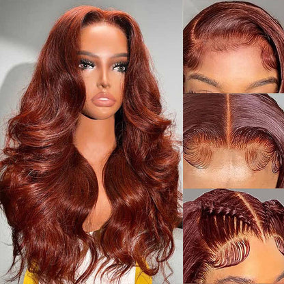 13x4 Lace Front Reddish Brown Body Wave Wig - Real Ear-to-Ear, Pre-Styled, Glueless & Easy to Wear - 12 / 13x4 Pre-All Wig / 150% - Lyvelle