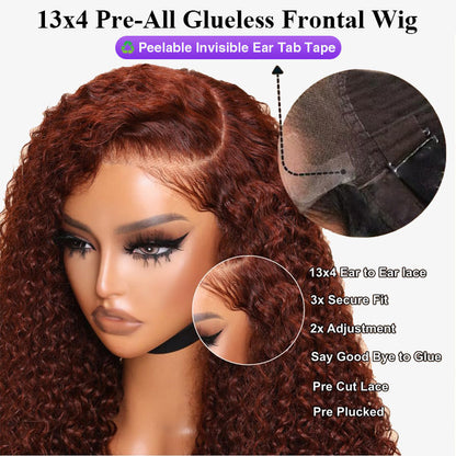 Pre-Styled Reddish Brown 13x4 Lace Front Jerry Curly Wig – Easy Wear, No Glue Required - 12 / 13x4 Pre-All Wig / 150% - Lyvelle