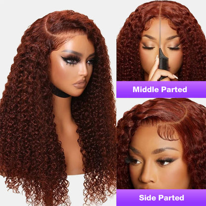 Pre-Styled Reddish Brown 13x4 Lace Front Jerry Curly Wig – Easy Wear, No Glue Required - 12 / 13x4 Pre-All Wig / 150% - Lyvelle