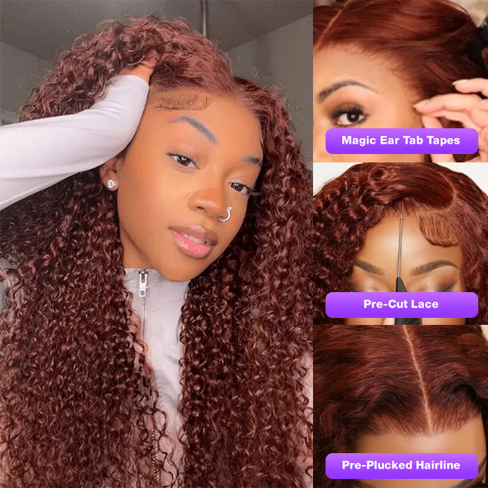 Pre-Styled Reddish Brown 13x4 Lace Front Jerry Curly Wig – Easy Wear, No Glue Required - 12 / 13x4 Pre-All Wig / 150% - Lyvelle