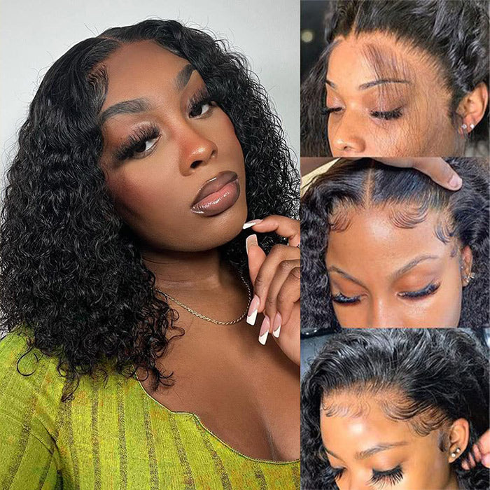 100% Human Hair Water Wave Short Bob Lace Front Wig - 13x4 Pre-Plucked and Glueless - 10 / 13x4 Lace / 150% - Lyvelle