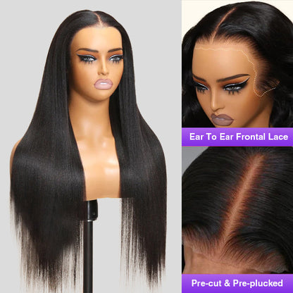 13x6 Lace Frontal Yaki Straight Pre-Cut & Pre-Plucked Ear-to-Ear Glueless Wig - 12 / 13x4 Lace / 150% - Lyvelle