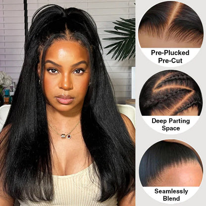 13x6 Lace Frontal Yaki Straight Pre-Cut & Pre-Plucked Ear-to-Ear Glueless Wig - 12 / 13x4 Lace / 150% - Lyvelle