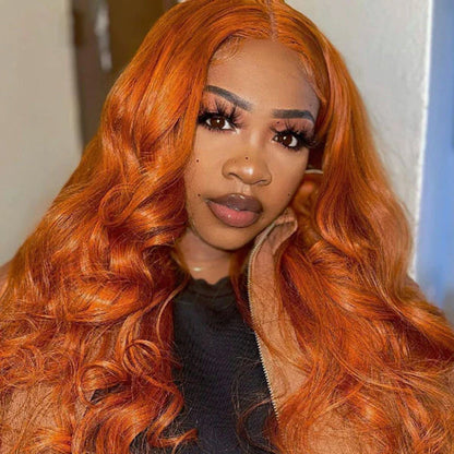 Orange Ginger 13x4/13x6 HD Lace Front Wig - Straight & Body Wave Pre-Colored Human Hair - 16 / 13x4 Lace / Straight-150% - Lyvelle