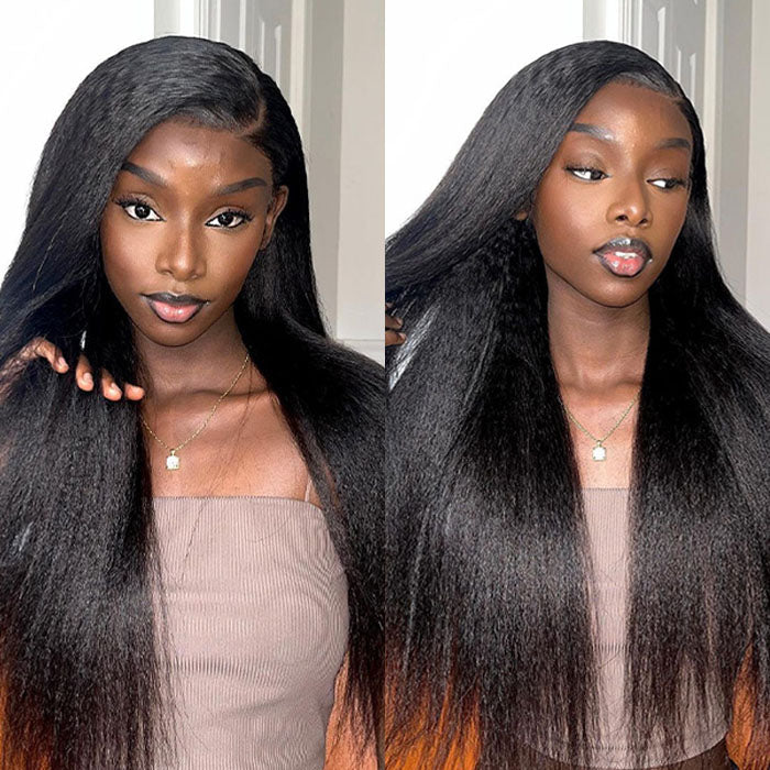 Kinky Straight HD Transparent Lace Front Wig - 4x4/13x6 Human Hair - 16 / 13x4 Lace / 150% - Lyvelle