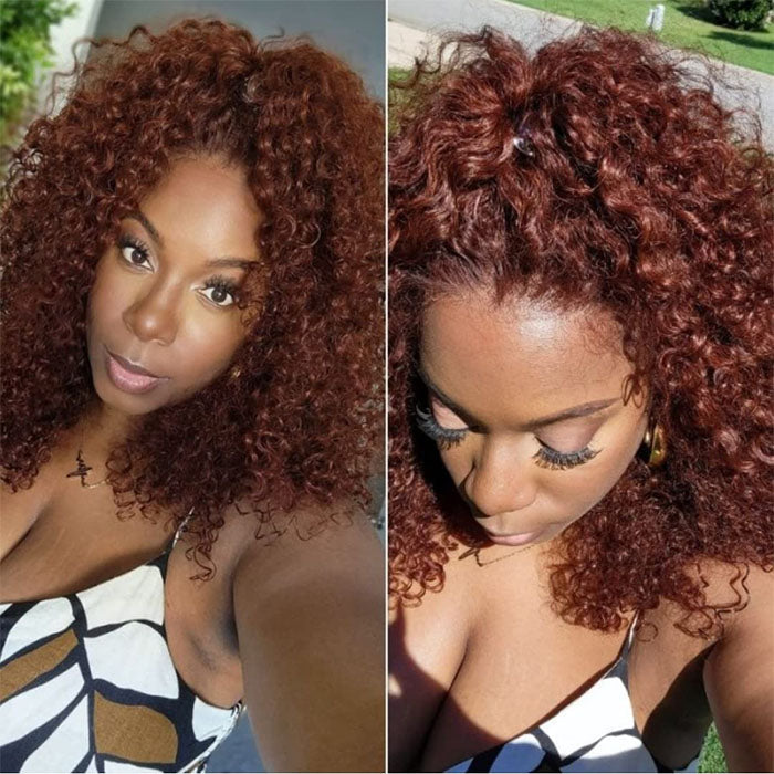 Curly Short Bob Wig in Reddish Brown - 13X4X6 HD Lace Front Human Hair with Pre-Plucked Hairline - 10 / 4x4 Lace / 150% - Lyvelle