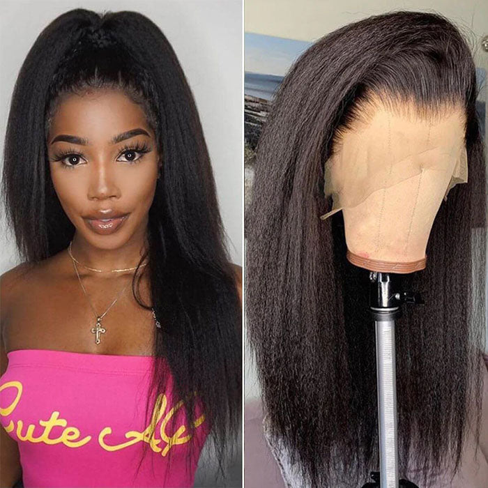 Kinky Straight HD Transparent Lace Front Wig - 4x4/13x6 Human Hair - 16 / 13x4 Lace / 150% - Lyvelle