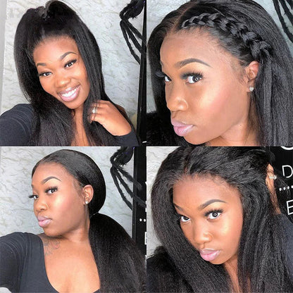 Kinky Straight HD Transparent Lace Front Wig - 4x4/13x6 Human Hair - 16 / 13x4 Lace / 150% - Lyvelle